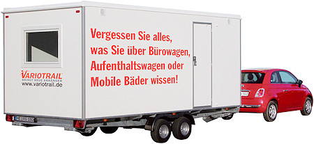 Variotrail, Anhänger, Schlafanhänger, Mannschaftswagen, Wohnanhänger, Toilettenanhänger, Toilettenwagen, Duschanhänger, mobilen Bäder, Büroanhänger, Messebüros, Pausenräume, Aufenthaltsanhänger, Gepäckanhänger, Garderobenanhänger, Meldestelle, Richterwagen Variotrail, Anhänger, Schlafanhänger, Mannschaftswagen, Wohnanhänger, Toilettenanhänger, Toilettenwagen, Duschanhänger, mobilen Bäder, Büroanhänger, Messebüros, Pausenräume, Aufenthaltsanhänger, Gepäckanhänger, Garderobenanhänger, Meldestelle, Richterwagen